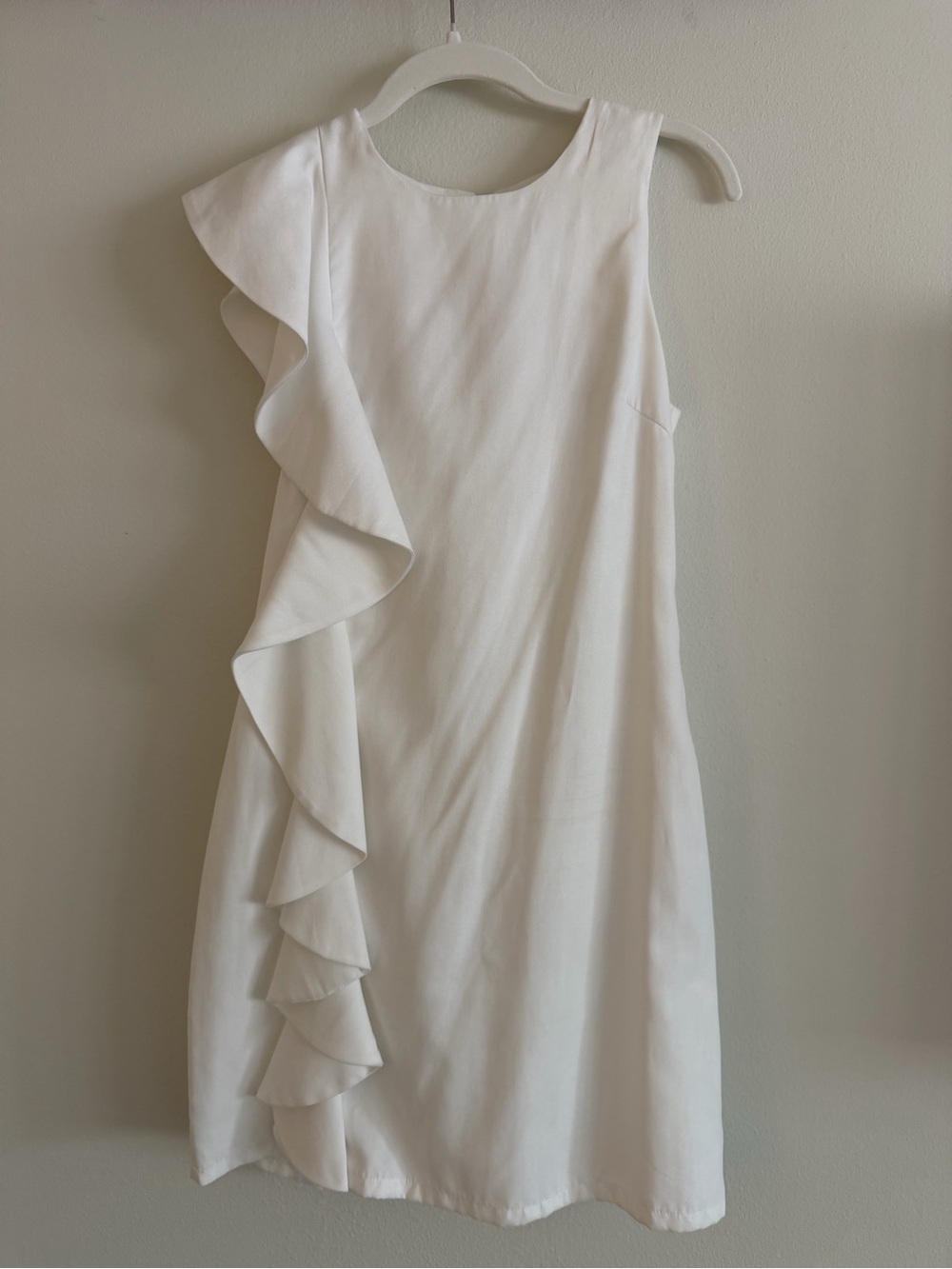 Reina Cascade Ruffle Sleeveless Dress in White